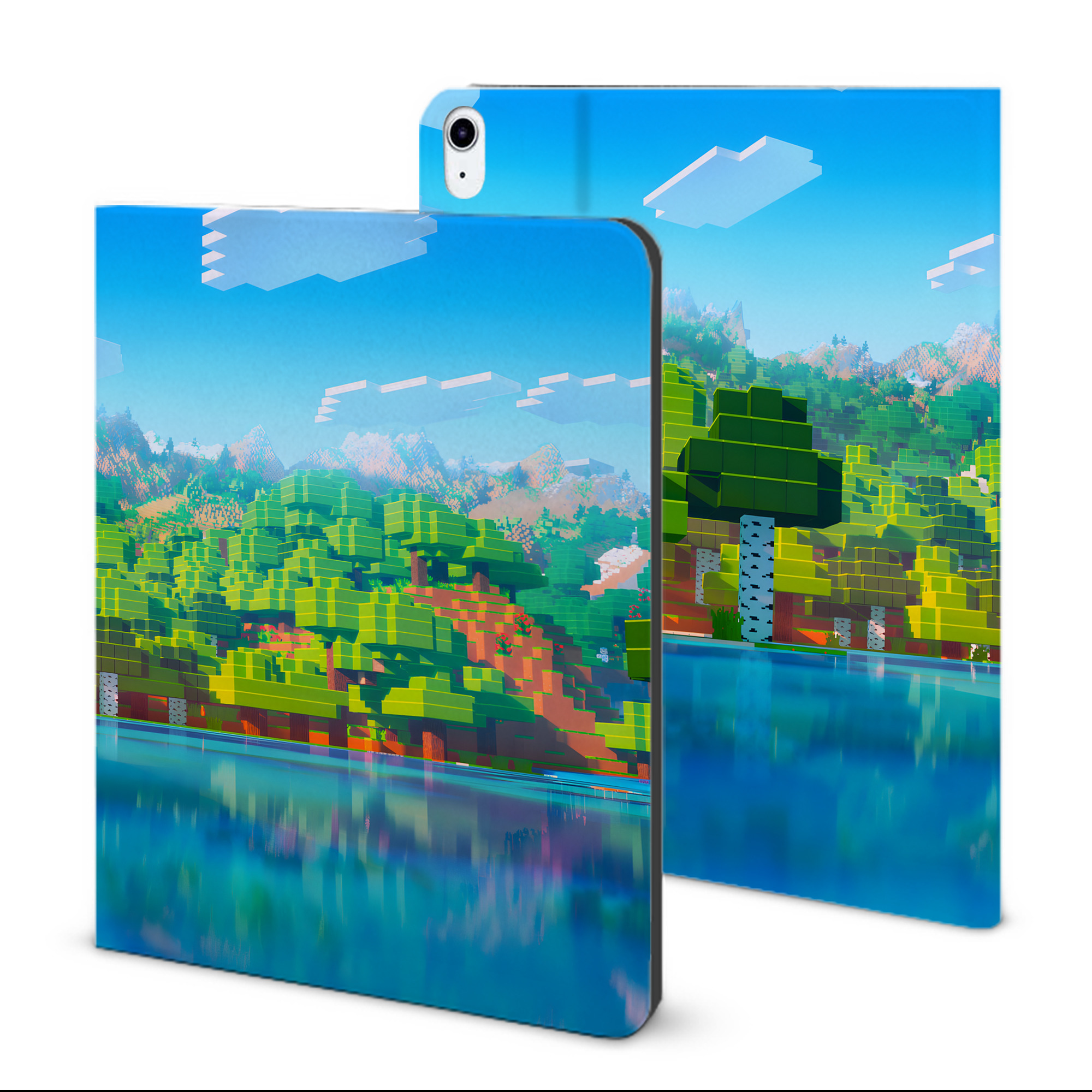 （画像用） マインクラフト ブロックの世界 Minecraft MC Block world IPad ケース ブック型 PUレザー TPU 耐衝撃 軽量 薄型 ペン収納なし 全面保護 IPad 各モデル対応